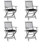 Tuinstoelen set van massief acaciahout met kussens voor buitenâ - Zwart / 4 - Tuinstoelen