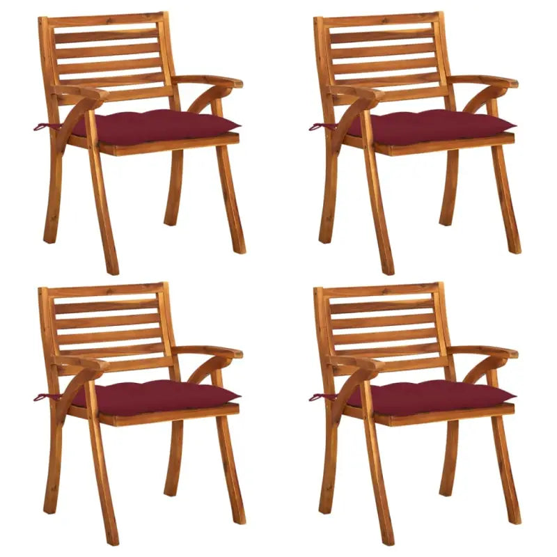 Tuinstoelen set van massief acaciahout met touwtjes voor tuin of terras - Wijnrood / 4 - Tuinstoelen