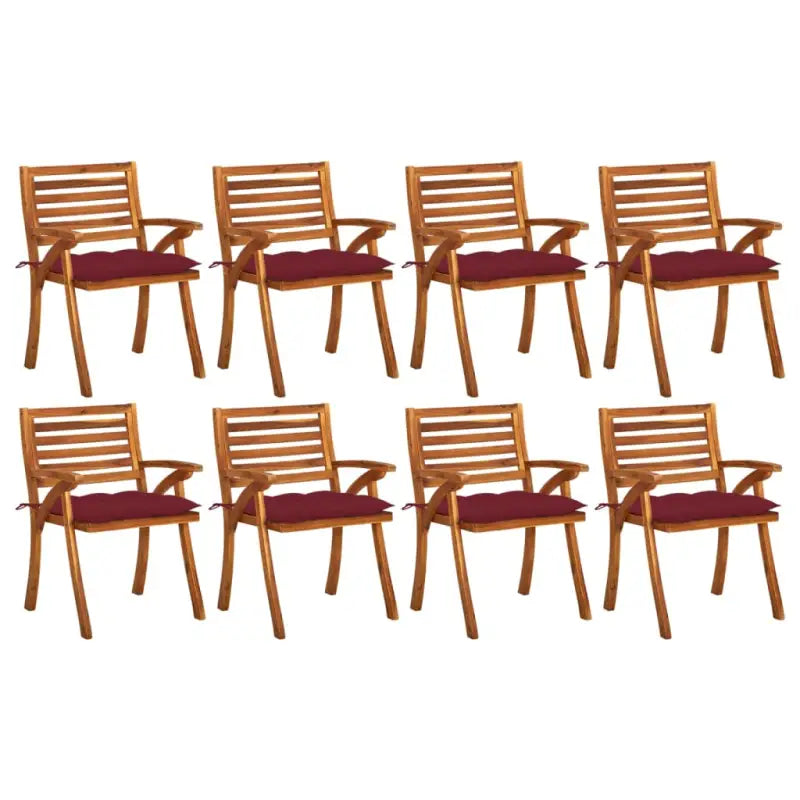 Tuinstoelen set van massief acaciahout met touwtjes voor tuin of terras - Wijnrood / 8 - Tuinstoelen