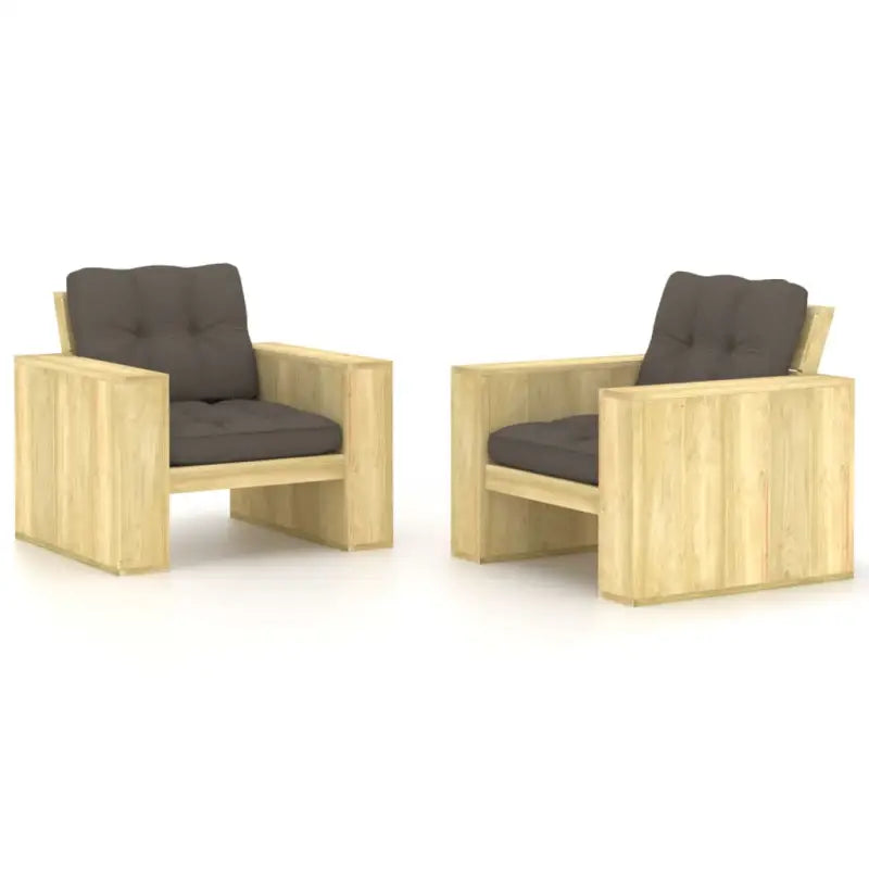 Tuinstoelen van geïmpregneerd grenenhout met comfortabele kussens - Taupe / 2 - Tuinstoelen