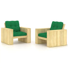 Tuinstoelen van geïmpregneerd grenenhout met comfortabele kussens - Groen / 2 - Tuinstoelen