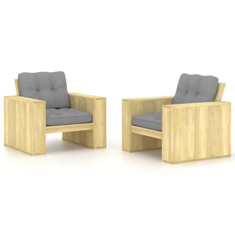 Tuinstoelen van geïmpregneerd grenenhout met comfortabele kussens - Grijs / 2 - Tuinstoelen