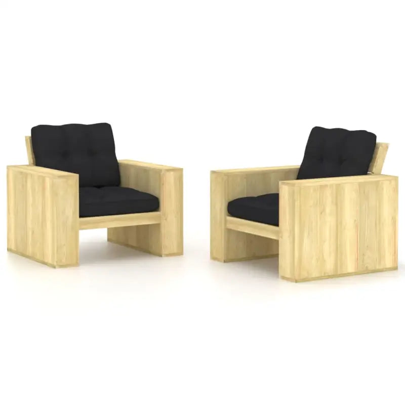 Tuinstoelen van geïmpregneerd grenenhout met comfortabele kussens - Zwart / 2 - Tuinstoelen