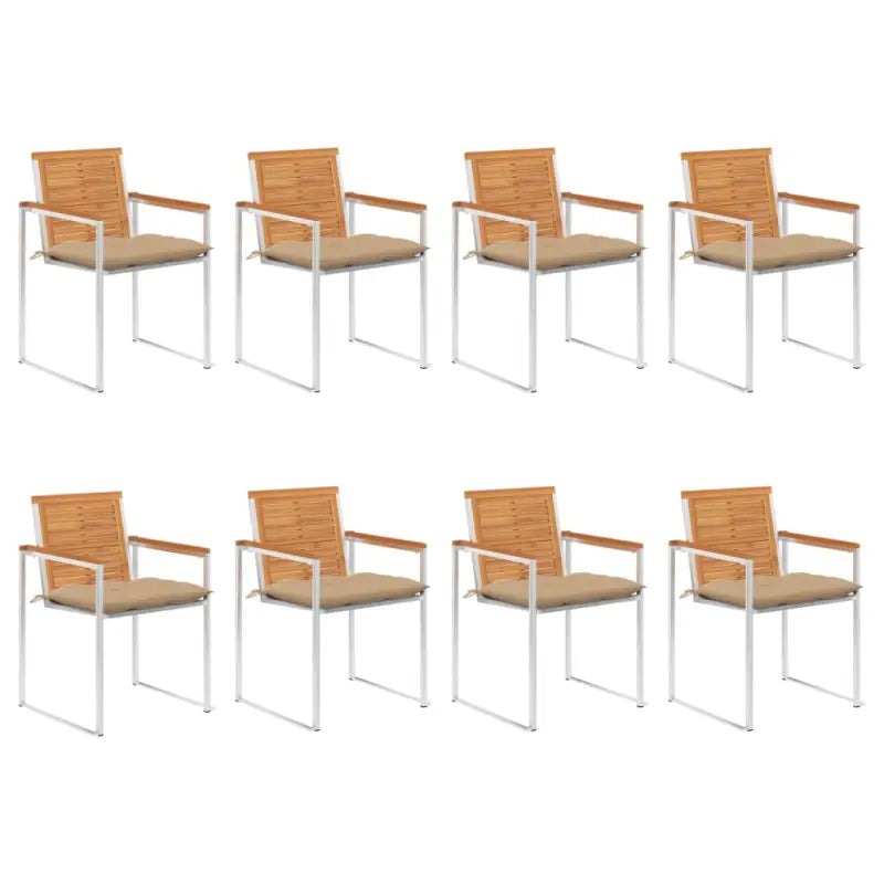 Tuinstoelen van massief acaciahout en roestvrij staal voor buitengebruik - Beige / 8 - Tuinstoelen