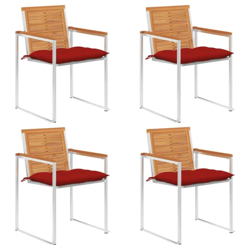 Tuinstoelen van massief acaciahout en roestvrij staal voor buitengebruik - Rood / 4 - Tuinstoelen