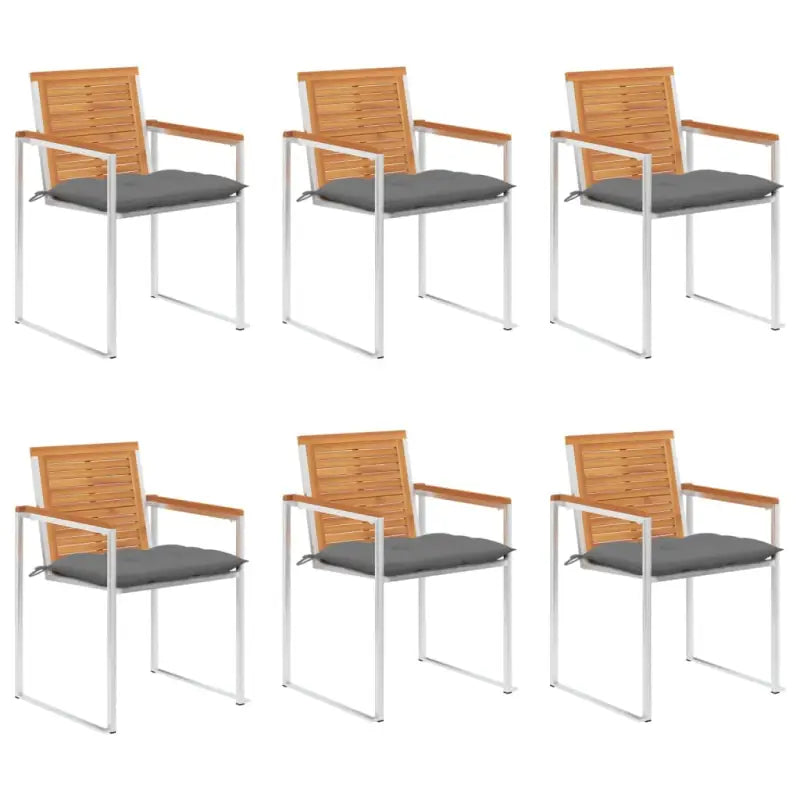 Tuinstoelen van massief acaciahout en roestvrij staal voor buitengebruik - Grijs / 6 - Tuinstoelen