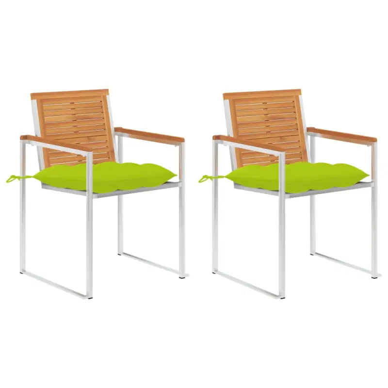Tuinstoelen van massief acaciahout en roestvrij staal voor buitengebruik - Heldergroen / 2 - Tuinstoelen