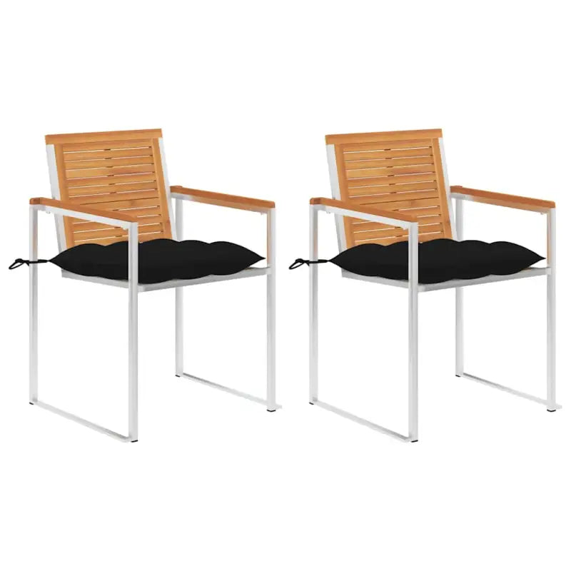 Tuinstoelen van massief acaciahout en roestvrij staal voor buitengebruik - Zwart / 2 - Tuinstoelen