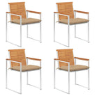 Tuinstoelen van massief acaciahout en roestvrij staal voor buitengebruik - Beige / 4 - Tuinstoelen