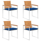Tuinstoelen van massief acaciahout en roestvrij staal voor buitengebruik - Blauw / 4 - Tuinstoelen