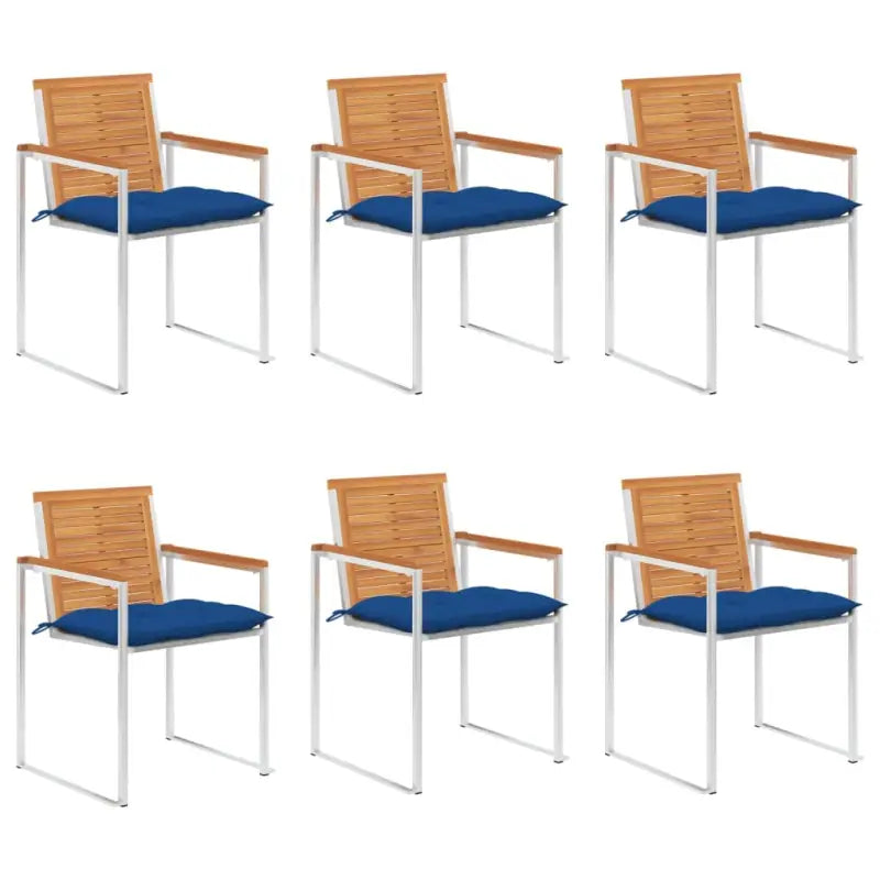 Tuinstoelen van massief acaciahout en roestvrij staal voor buitengebruik - Blauw / 6 - Tuinstoelen