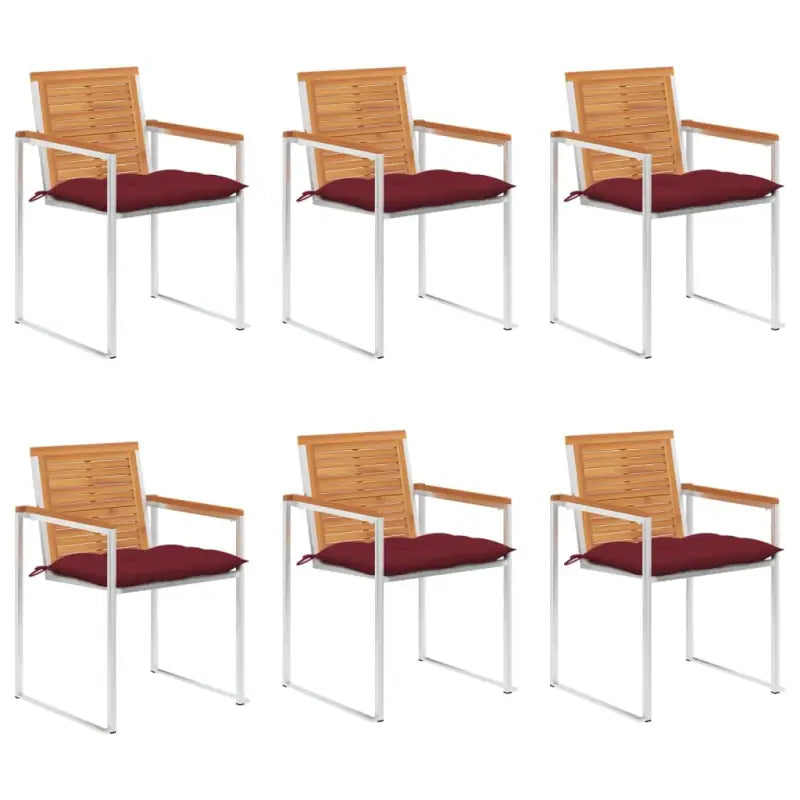 Tuinstoelen van massief acaciahout en roestvrij staal voor buitengebruik - Wijnrood / 6 - Tuinstoelen