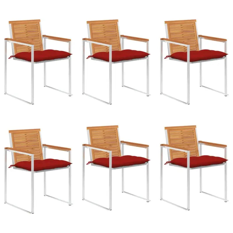 Tuinstoelen van massief acaciahout en roestvrij staal voor buitengebruik - Rood / 6 - Tuinstoelen