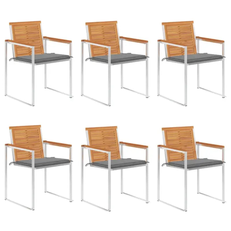 Tuinstoelen van massief acaciahout en roestvrij staal voor buiten gebruik - Grijs / 6 - Tuinstoelen