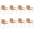Tuinstoelen van massief acaciahout en roestvrij staal voor buiten gebruik - Beige / 8 - Tuinstoelen