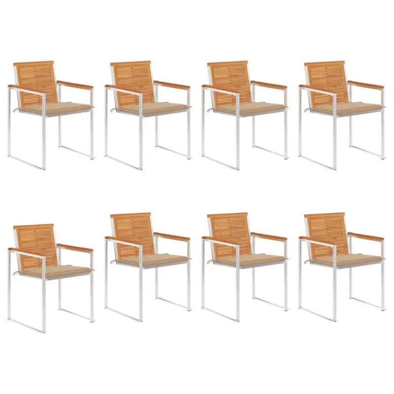 Tuinstoelen van massief acaciahout en roestvrij staal voor buiten gebruik - Beige / 8 - Tuinstoelen