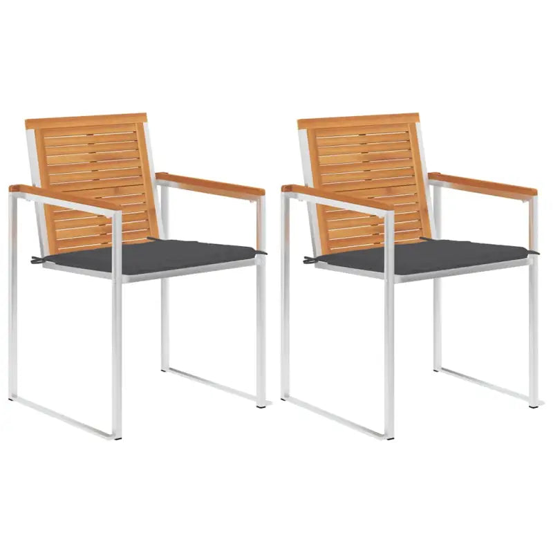 Tuinstoelen van massief acaciahout en roestvrij staal voor buiten gebruik - Antraciet / 2 - Tuinstoelen