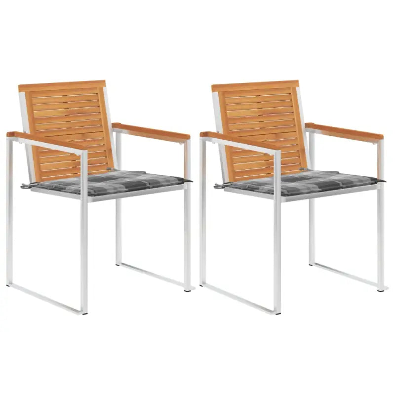 Tuinstoelen van massief acaciahout en roestvrij staal voor buiten gebruik - Grijs ruitpatroon / 2 - Tuinstoelen