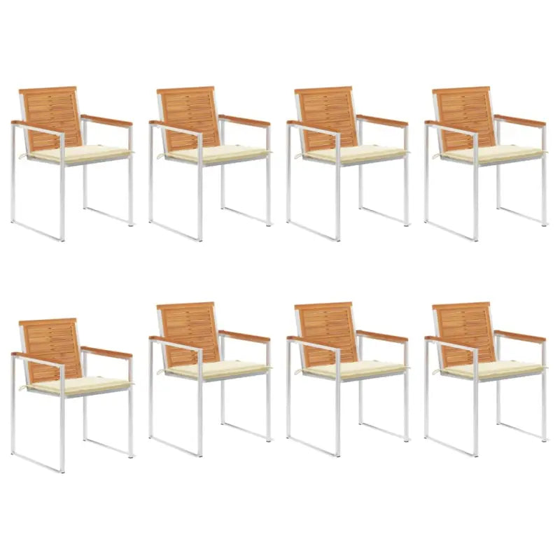Tuinstoelen van massief acaciahout en roestvrij staal voor buiten gebruik - Crème / 8 - Tuinstoelen