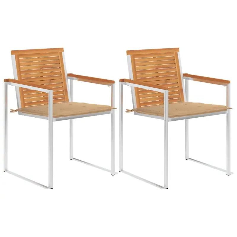 Tuinstoelen van massief acaciahout en roestvrij staal voor buiten gebruik - Beige / 2 - Tuinstoelen