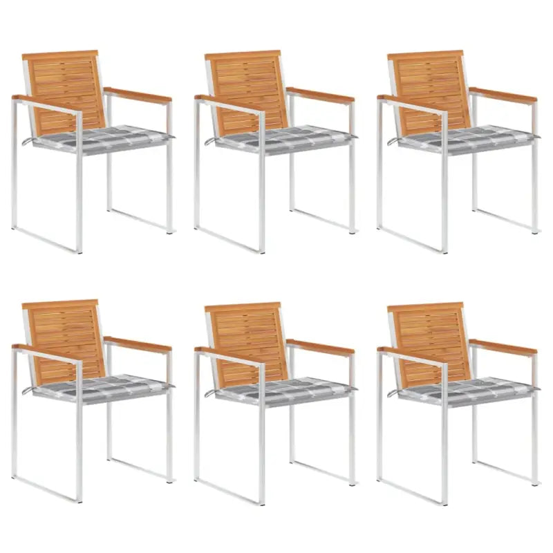 Tuinstoelen van massief acaciahout en roestvrij staal voor buiten gebruik - Grijs ruitpatroon / 6 - Tuinstoelen