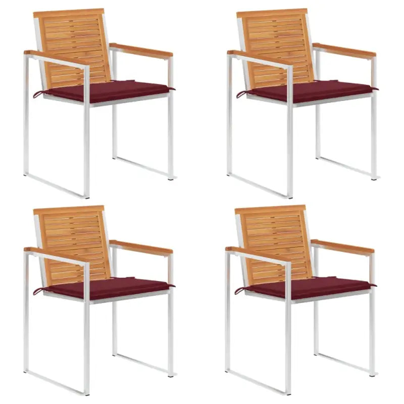 Tuinstoelen van massief acaciahout en roestvrij staal voor buiten gebruik - Wijnrood / 4 - Tuinstoelen