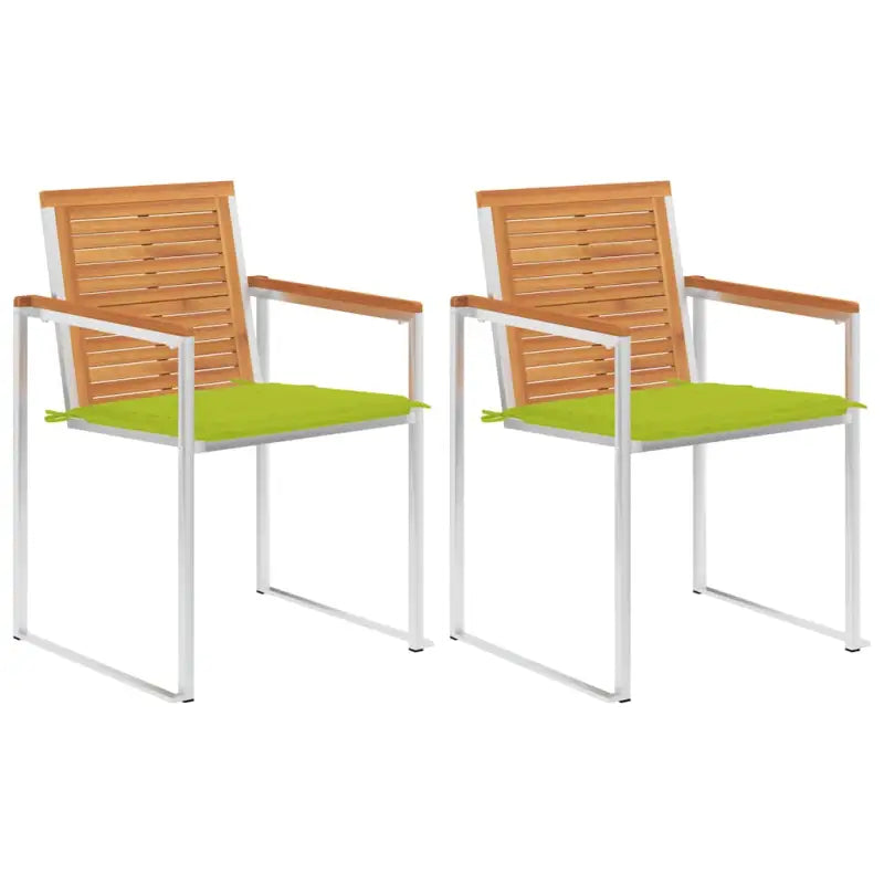 Tuinstoelen van massief acaciahout en roestvrij staal voor buiten gebruik - Heldergroen / 2 - Tuinstoelen