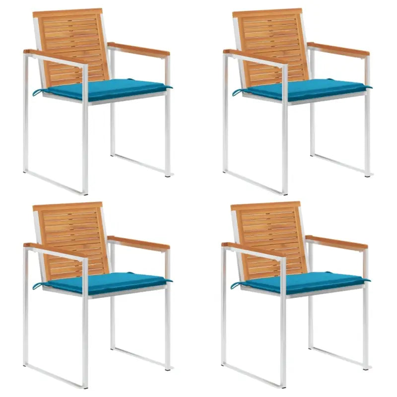 Tuinstoelen van massief acaciahout en roestvrij staal voor buiten gebruik - Blauw / 4 - Tuinstoelen