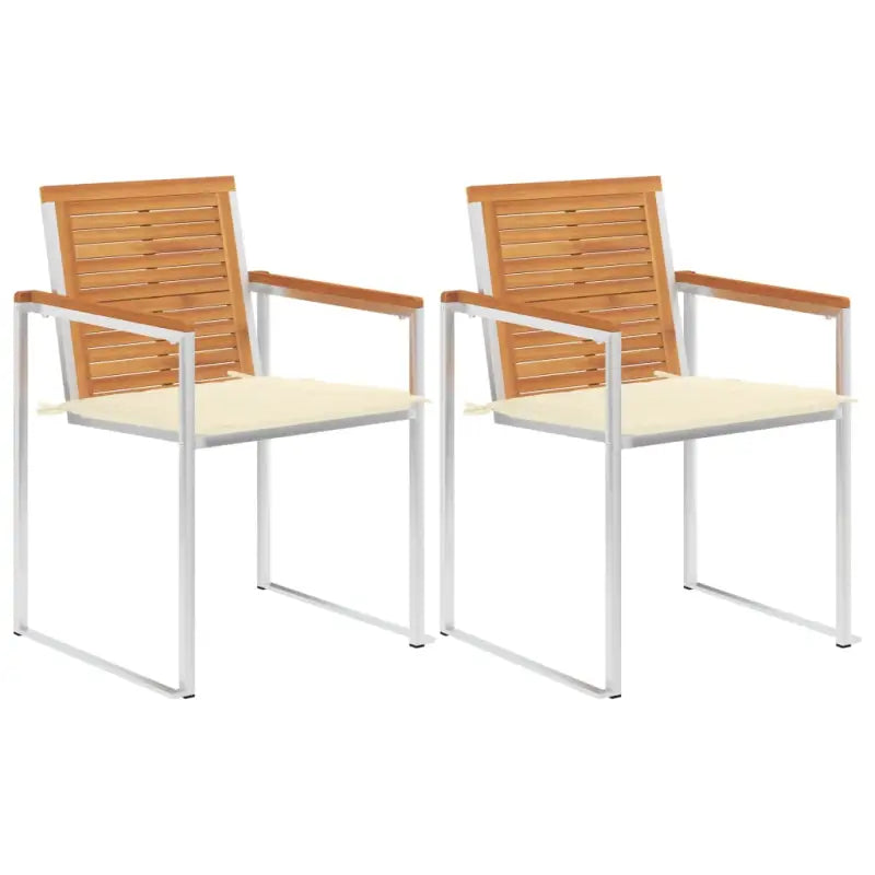 Tuinstoelen van massief acaciahout en roestvrij staal voor buiten gebruik - Crème / 2 - Tuinstoelen