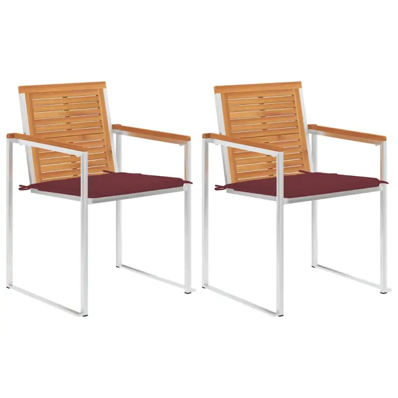 Tuinstoelen van massief acaciahout en roestvrij staal voor buiten gebruik - Wijnrood / 2 - Tuinstoelen