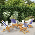 Tuinstoelen van massief acaciahout met gekantelde rugleuning - Blauw en wit / 4 - Tuinstoelen