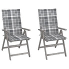 Tuinstoelen van massief acaciahout met greywash afwerking en kussens - Grijs ruitpatroon / 2 - Tuinstoelen