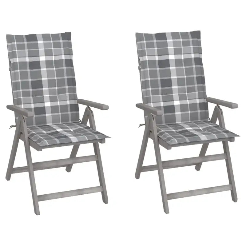 Tuinstoelen van massief acaciahout met greywash afwerking en kussens - Grijs ruitpatroon / 2 - Tuinstoelen