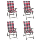 Tuinstoelen van massief acaciahout met greywash afwerking en kussens - Rood ruitpatroon / 4 - Tuinstoelen