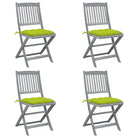 Tuinstoelen van massief acaciahout met kussens voor buiteneten - Heldergroen / 4 - Tuinstoelen