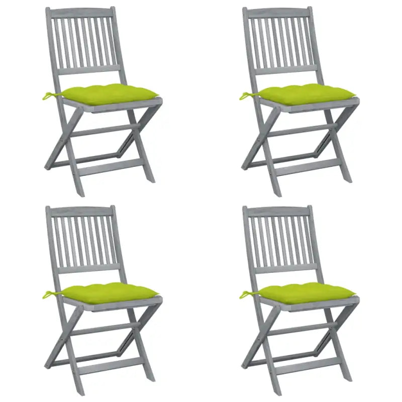 Tuinstoelen van massief acaciahout met kussens voor buiteneten - Heldergroen / 4 - Tuinstoelen