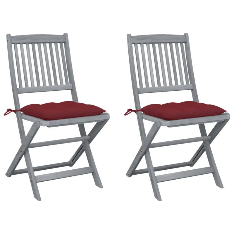 Tuinstoelen van massief acaciahout met kussens voor buiteneten - Wijnrood / 2 - Tuinstoelen