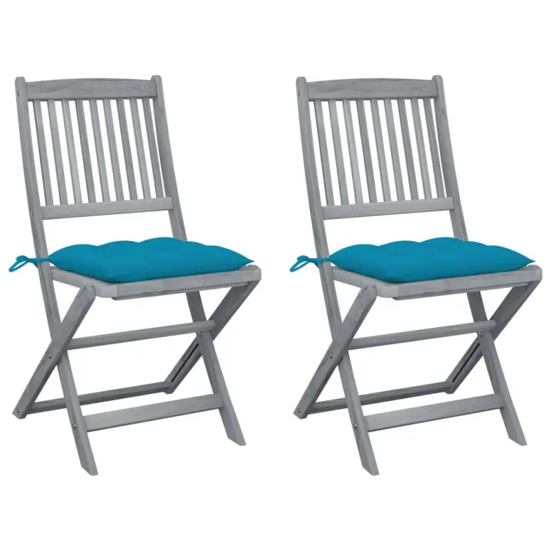 Tuinstoelen van massief acaciahout met kussens voor buiteneten - lichtblauw / 2 - Tuinstoelen