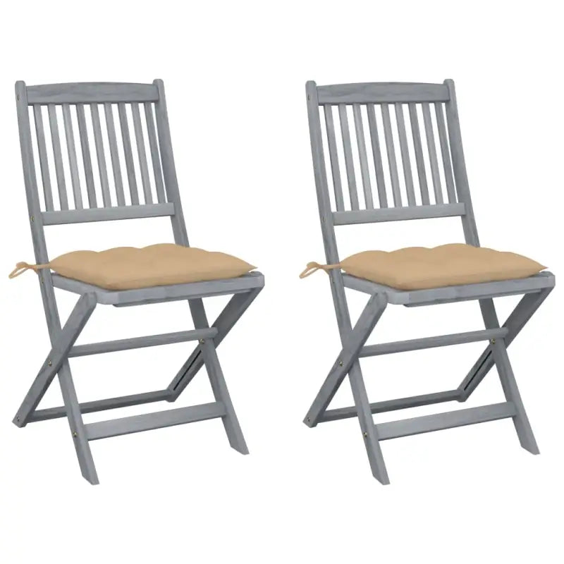 Tuinstoelen van massief acaciahout met kussens voor buiteneten - Beige / 2 - Tuinstoelen