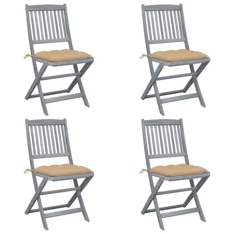 Tuinstoelen van massief acaciahout met kussens voor buiteneten - Beige / 4 - Tuinstoelen