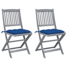 Tuinstoelen van massief acaciahout met kussens voor buiteneten - Blauw / 2 - Tuinstoelen