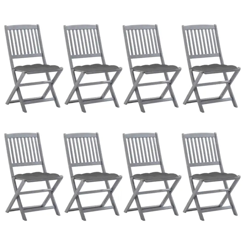 Tuinstoelen van massief acaciahout met kussens voor buiteneten - Grijs / 8 - Tuinstoelen