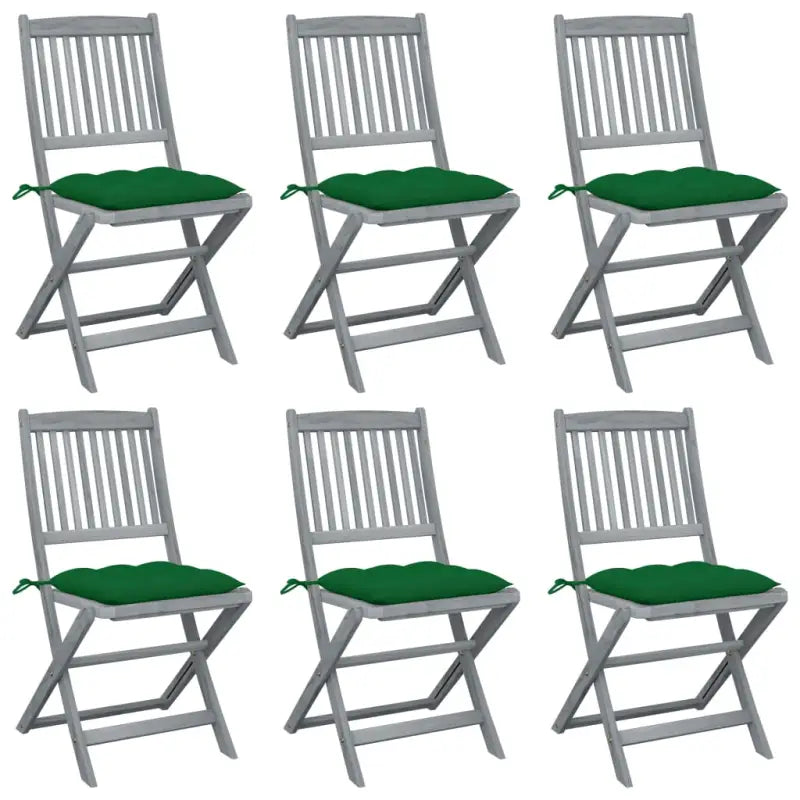 Tuinstoelen van massief acaciahout met kussens voor buiteneten - Groen / 6 - Tuinstoelen