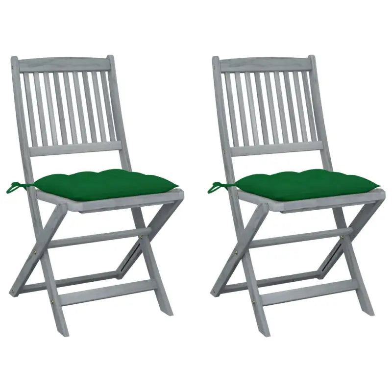 Tuinstoelen van massief acaciahout met kussens voor buiteneten - Groen / 2 - Tuinstoelen