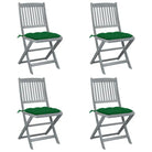 Tuinstoelen van massief acaciahout met kussens voor buiteneten - Groen / 4 - Tuinstoelen