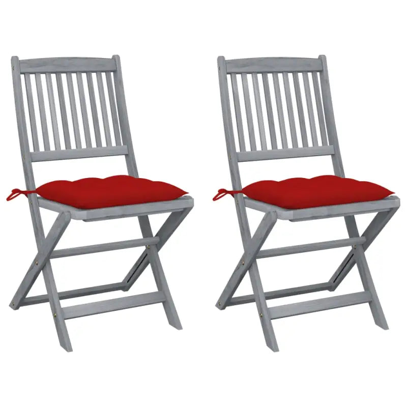 Tuinstoelen van massief acaciahout met kussens voor buiteneten - Rood / 2 - Tuinstoelen