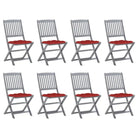 Tuinstoelen van massief acaciahout met kussens voor buiteneten - Rood / 8 - Tuinstoelen
