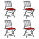 Tuinstoelen van massief acaciahout met kussens voor buiteneten - Rood / 4 - Tuinstoelen