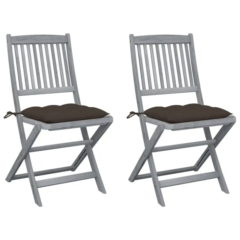 Tuinstoelen van massief acaciahout met kussens voor buiteneten - Taupe / 2 - Tuinstoelen