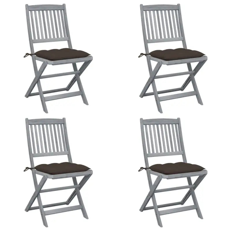 Tuinstoelen van massief acaciahout met kussens voor buiteneten - Taupe / 4 - Tuinstoelen